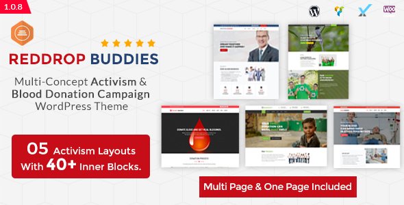 Red Drop Buddies-Multi-Concept Activism & Blood Donation Campaign WordPress Theme