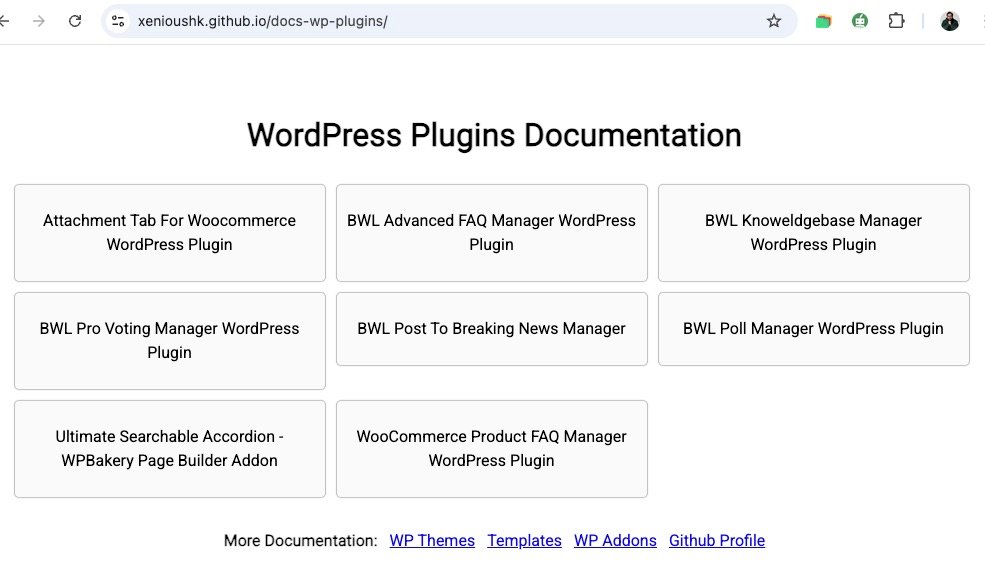 WordPress Plugin Documentation GitHub Page Example