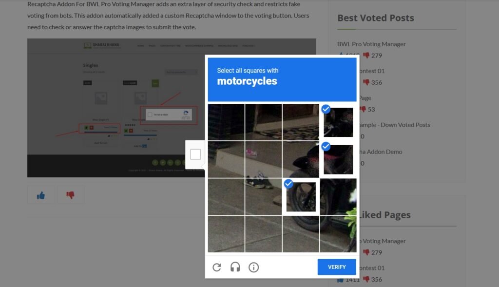 Recaptcha Addon For BWL Pro Voting Manager demo